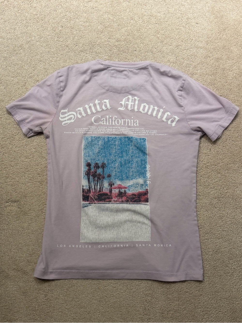 Denim & Flower Santa Monica California Graphic Tee - Lavender with Blue Print